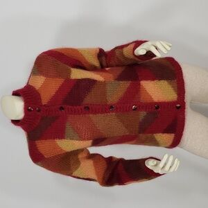 TALBOTS MOHAIR BLEND COLOR BLOCK BUTTON FRONT CARDIGAN SWEATER WOMEN'S M